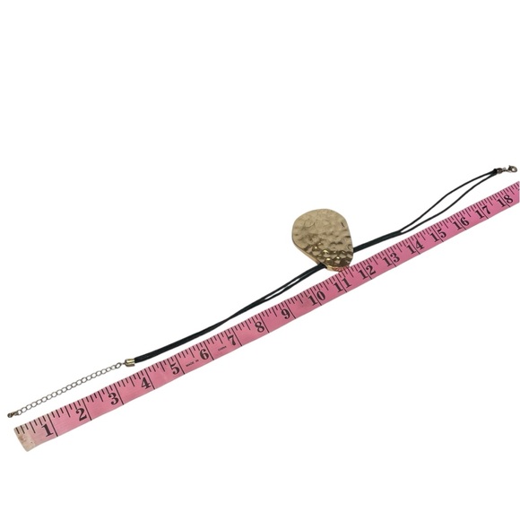 Cord Necklace with Hammered Pendant in Black/Gold Tone - Picture 2 of 5